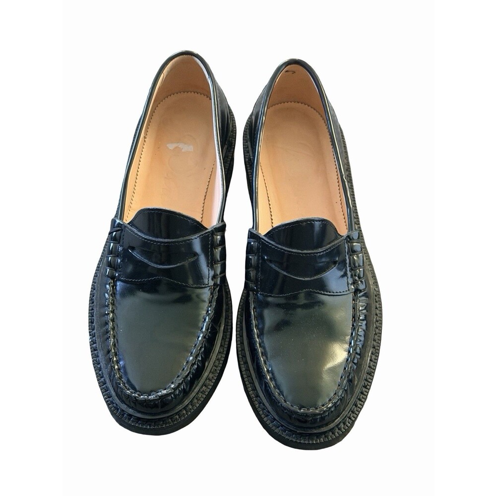 J Crew Winona Penny Loafers Flats Shoes Womens Size 8.5 Black Spazzolato Leather